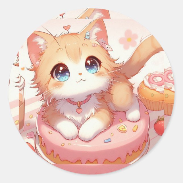 Sticker Rond Cute Petit Kitty (Devant)