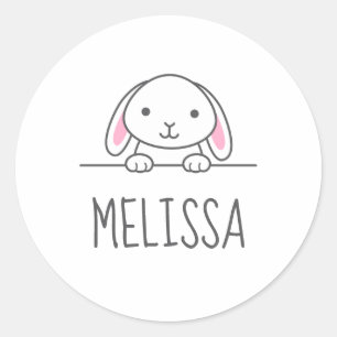 Sticker Rond Cute Petit Lapin Peeeeeer au-dessus de Nom Personn