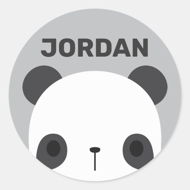 Sticker Rond Cute petit ours Panda avec nom personnalisé (Devant)