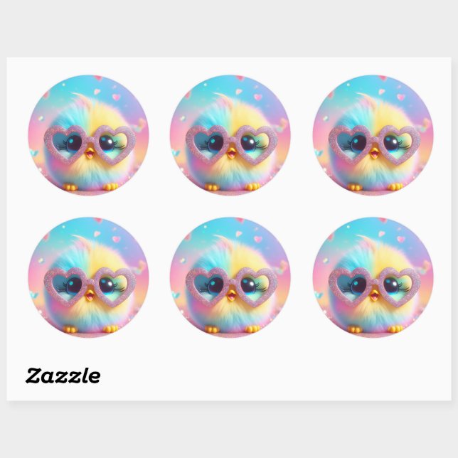 Sticker Rond Cute Petit Pouce Fluffé (Feuille)