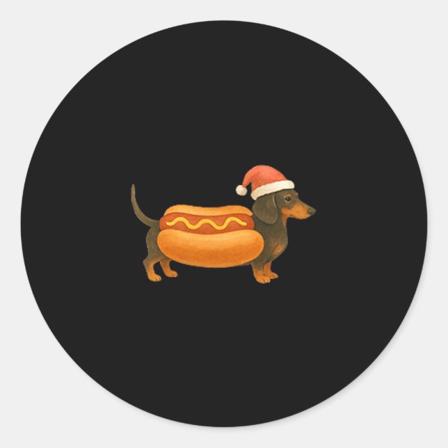 Sticker Rond Cute Petite Christmas Funny Hot Dog Dachshund  (Devant)