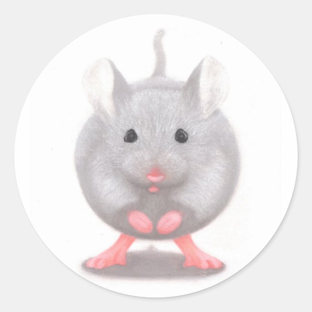 Sticker Rond Cute petite souris gris (Devant)