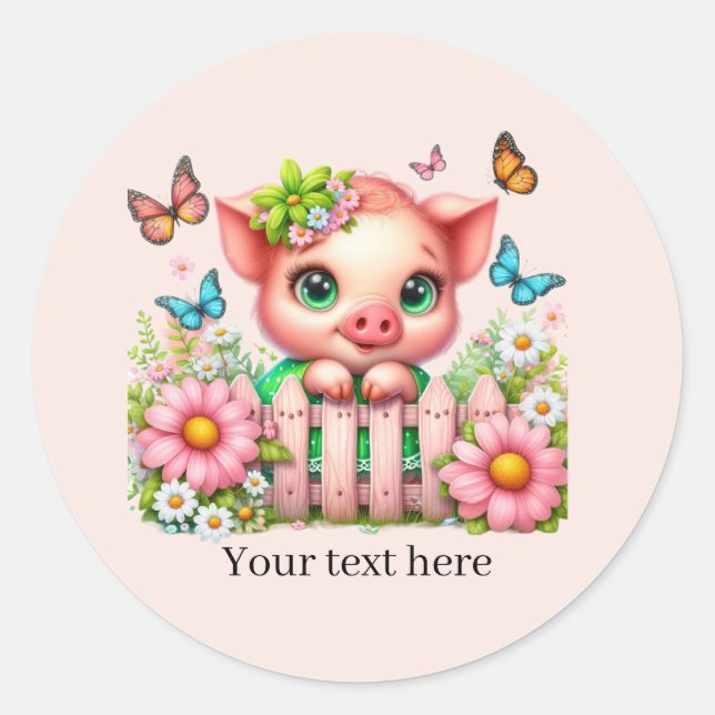 Sticker Rond Cute pig lovers customizable  (Devant)