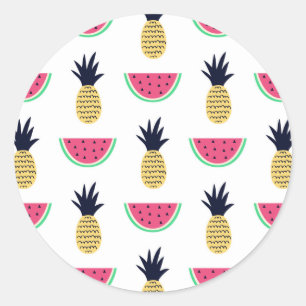 Sticker Rond Cute Pineapple et Watermelon Doodle Pattern