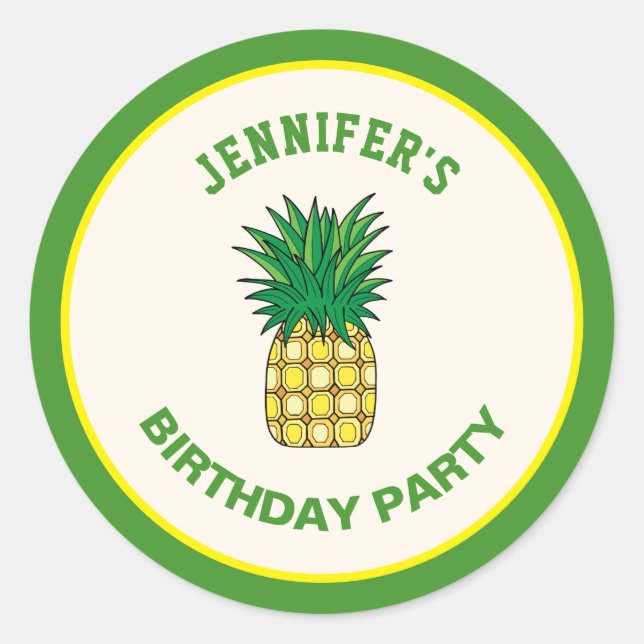Sticker Rond Cute Pineapple Hawaiian Luau Anniversaire Fête Fav (Devant)
