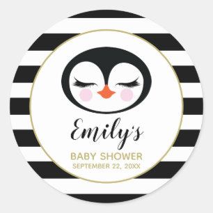 Sticker Rond Cute Pingouin Visage noir et blanc Baby shower