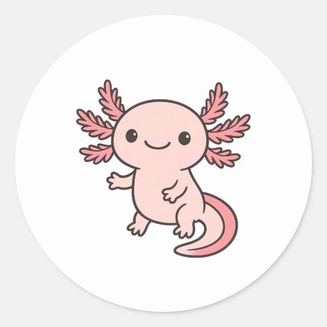 Sticker Rond Cute Pink Axolotl Cartoon – Adorable Kawaii Salama (Devant)