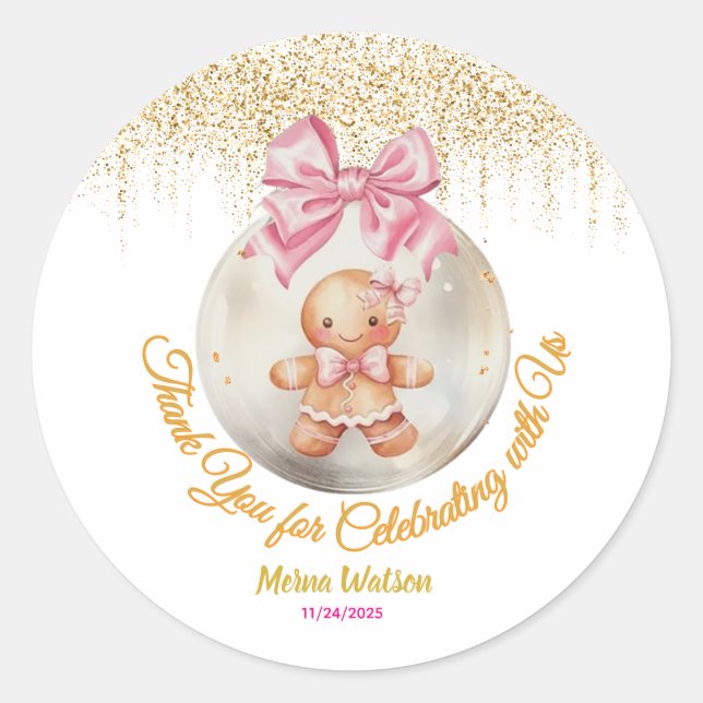 Sticker Rond Cute Pink Gingerbread Girl Bauble Christmas Baby  (Devant)