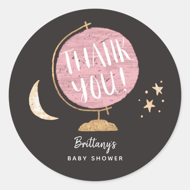 Sticker Rond Cute Pink Globe Aventure Thème Baby shower Favoris (Devant)