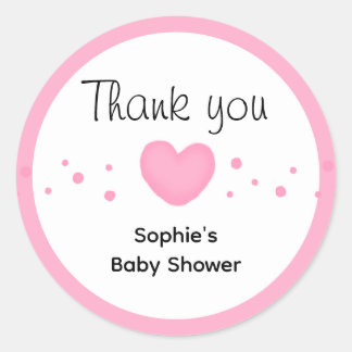 Sticker Rond Cute Pink Heart Baby Shower Thank you