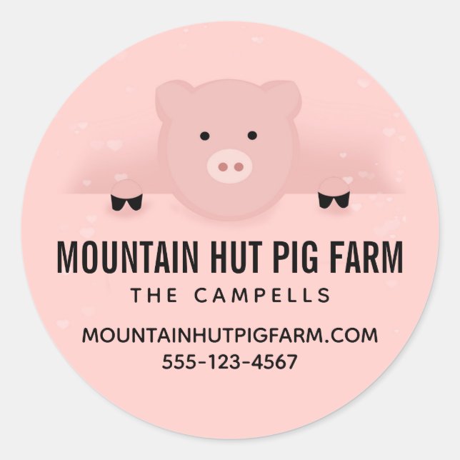 Sticker Rond Cute Pink Pig Cute Farm Animal Business (Devant)