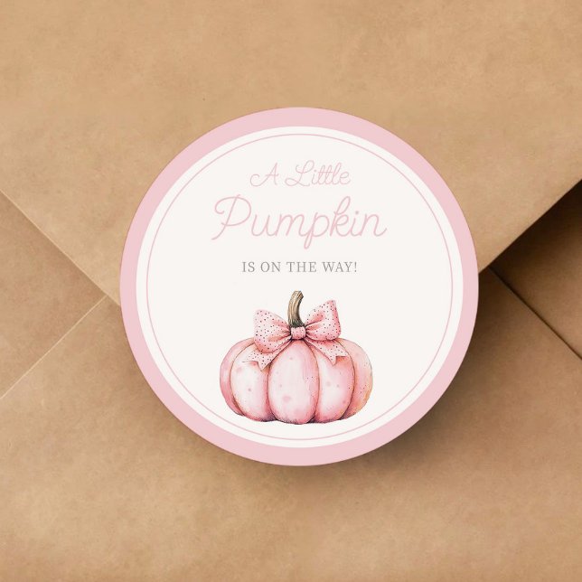 Sticker Rond Cute Pink Pumpkin Girl Baby Shower (Cute Pink Pumpkin Girl Baby Shower Classic Round Sticker)