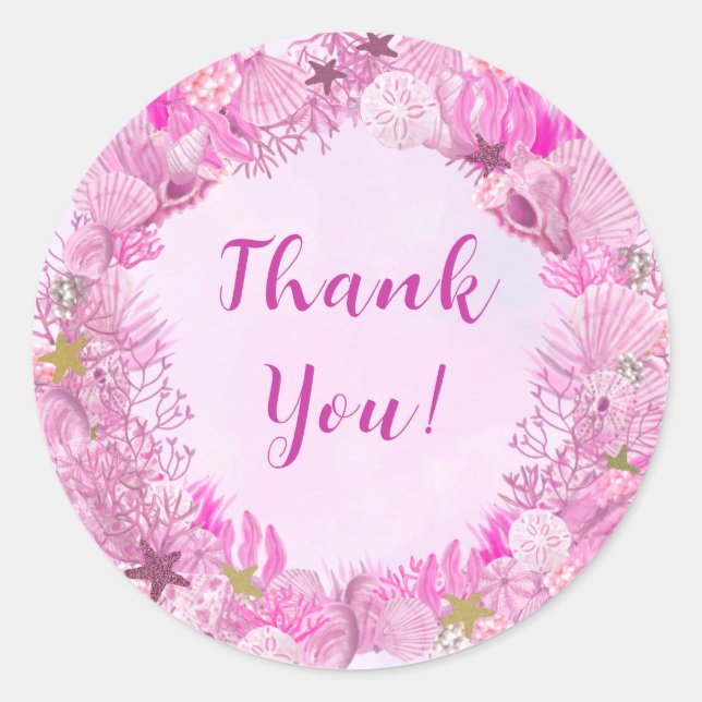Sticker Rond Cute Pink Under the Sea Girl Baby Shower (Devant)