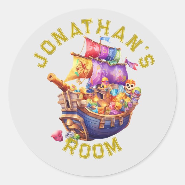 Sticker Rond Cute Pirate Ship Personalized  (Devant)