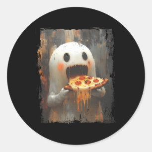 Sticker Rond Cute Pizza Ghost Manger Pizza Funny Halloween Nour