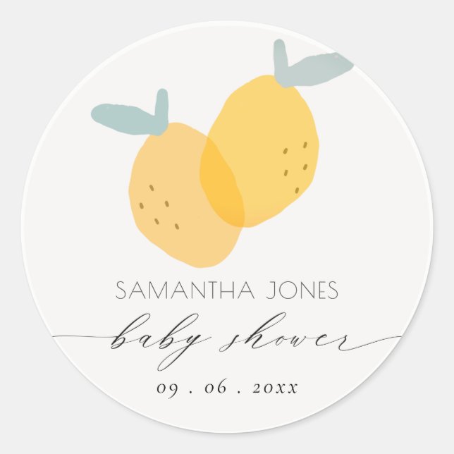 Sticker Rond Cute plaisir Citron Jaune Fruit Citrus Baby shower (Devant)