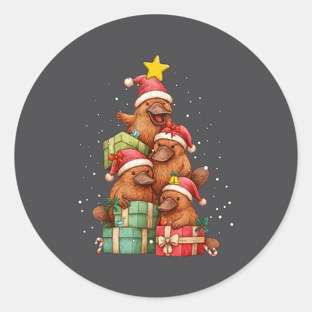 Sticker Rond Cute Platypus Le Christmas Tree Xmas Hat  (Devant)