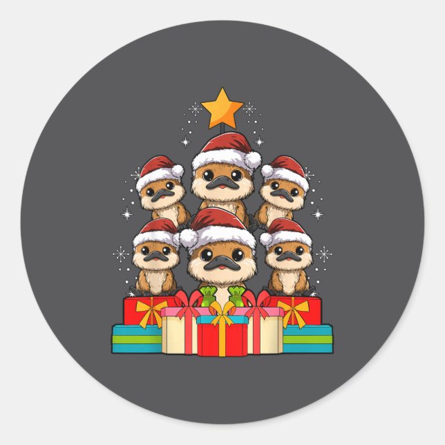Sticker Rond Cute Platypus Le Christmas Tree Xmas Hat  (Devant)