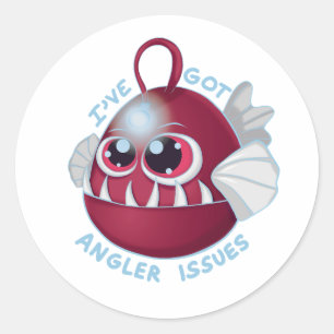 Sticker Rond Cute poisson caricature Anglerfish avec texte
