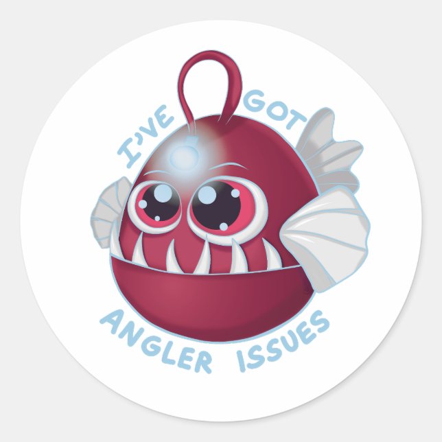 Sticker Rond Cute poisson caricature Anglerfish avec texte (Devant)