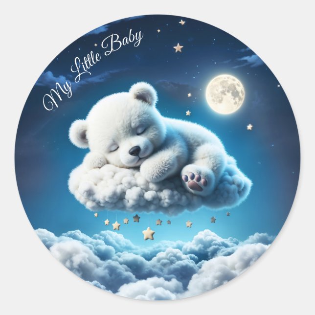 Sticker Rond Cute Polar ours cub beauté nuages fluffy (Devant)