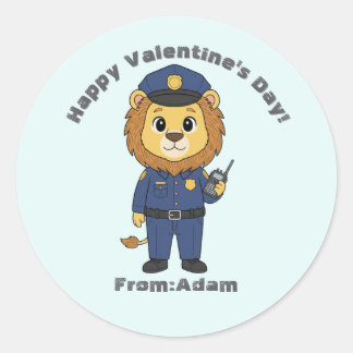 Sticker Rond Cute police officer lion Valentine