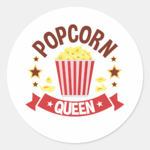 Sticker Rond Cute Popcorn Queen Lover Femmes filles