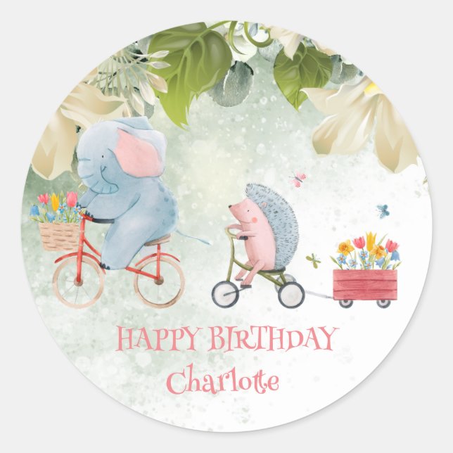 Sticker Rond Cute porcupine bike Safari jungle Anniversaire (Devant)