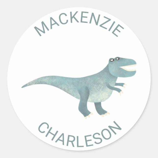 Sticker Rond Cute préhistorique T-Rex Dinosaur Personnalisé Enf (Devant)