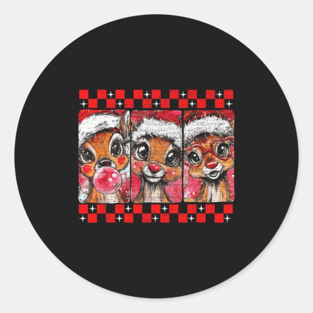 Sticker Rond Cute Preppy Christmas,reindeer Brushstrokes Funny  (Devant)