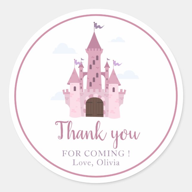 Sticker Rond Cute Princess Castel Girls 1er Merci d'anniversair (Devant)