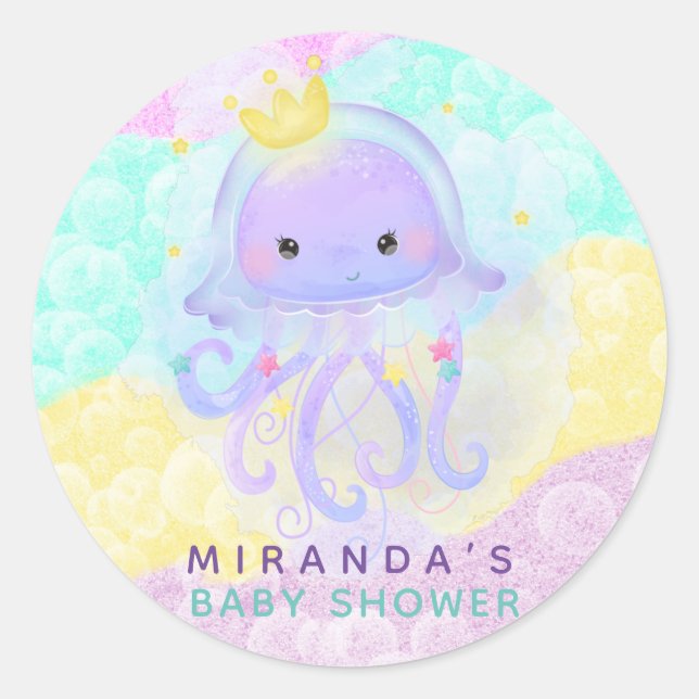 Sticker Rond Cute Princess Jellyfish Patel Bubbles Baby shower (Devant)