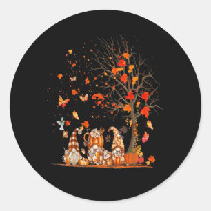 Sticker Rond Cute Pumpkin Gnomes Autumn Tree Fall Leaves