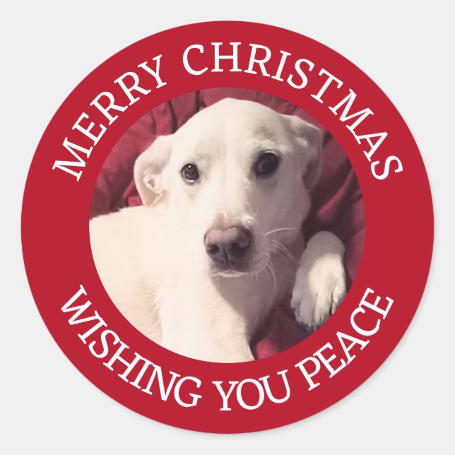 Sticker Rond Cute Puppy Dog Merry Christmas Peace Red (Devant)
