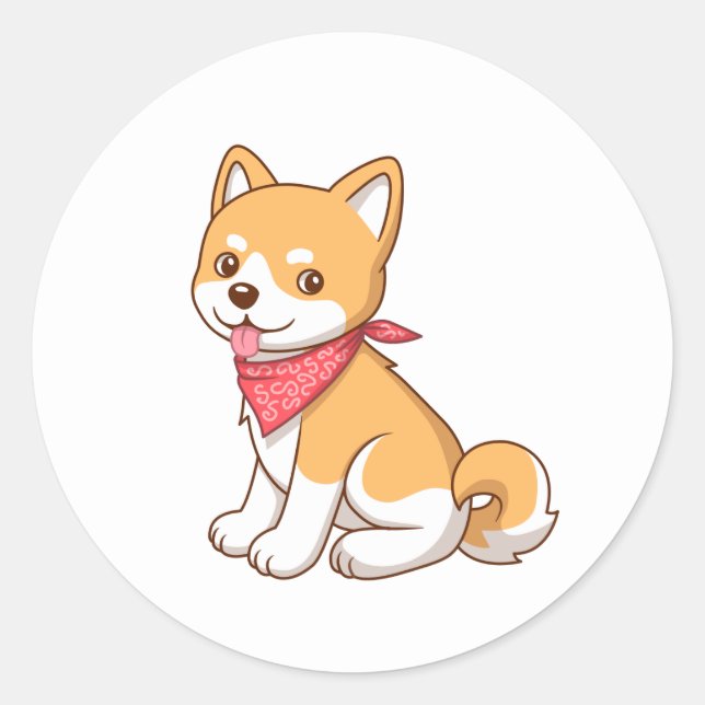 Sticker Rond Cute Puppy Dog Shiba Inu (Devant)