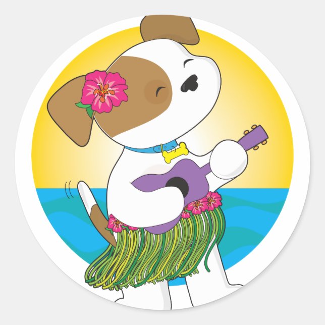 Sticker Rond Cute Puppy Hawaii (Devant)