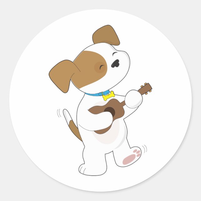 Sticker Rond Cute Puppy Ukulele (Devant)