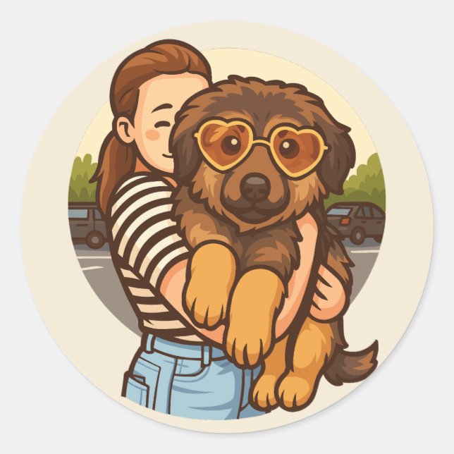 Sticker Rond Cute Puppy with Heart Sunglasses  (Devant)