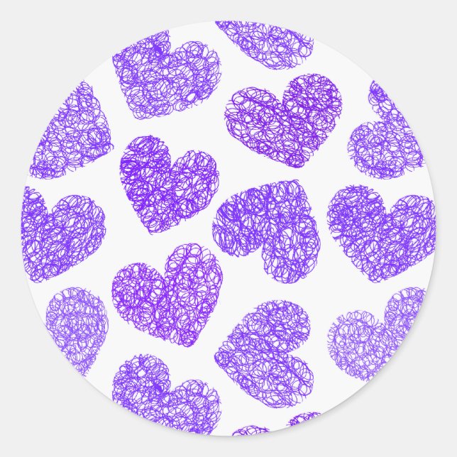 Sticker Rond Cute Purple Doodled Heart Valentine's Day Motif (Devant)