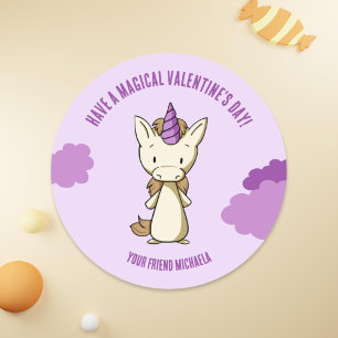 Sticker Rond Cute Purple Unicorn Magique Saint Valentin