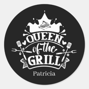 Sticker Rond Cute Queen grill ajouter nom mot art