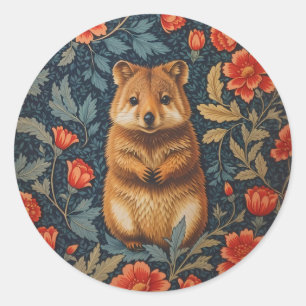 Sticker Rond Cute Quokka William Morris Inspiré Floral