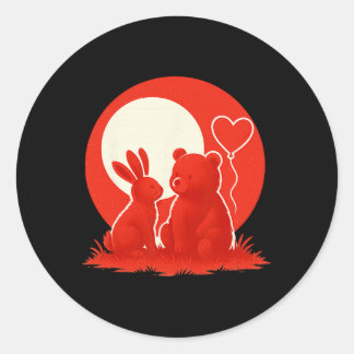 Sticker Rond Cute Rabbit Bear Couple Valentine's Day Lovers 
