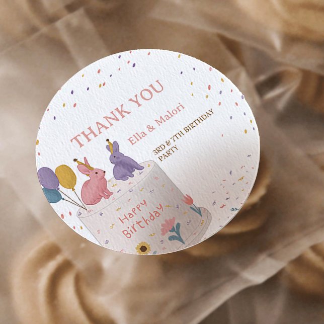 Sticker Rond Cute Rabbits on Cake Joint Birthday Sister  (Créateur téléchargé)