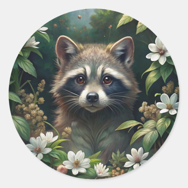 Sticker Rond Cute Raccoon (Devant)