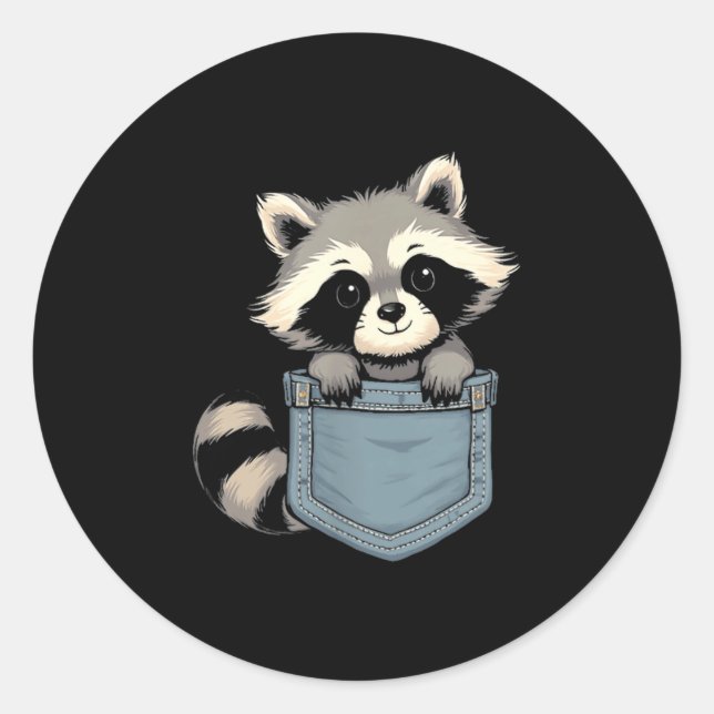 Sticker Rond Cute Raccoon Cket Funny For Mens Womens Kids Racco (Devant)
