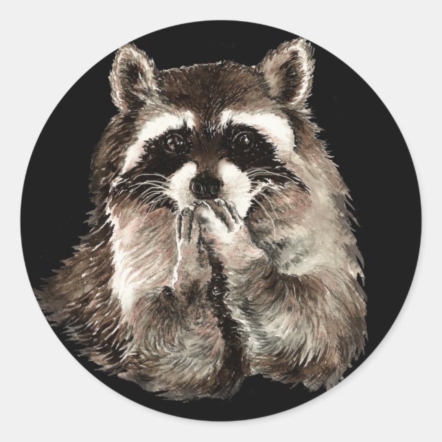 Sticker Rond Cute Raccoon souffler Baisers Humour art animal (Devant)