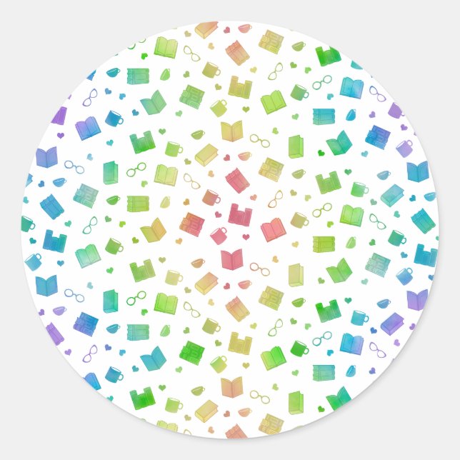 Sticker Rond Cute Rainbow Book et Motif de lecture (Devant)