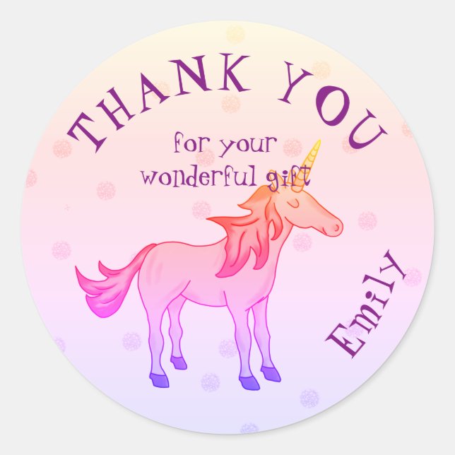 Sticker Rond Cute Rainbow Unicorn Anniversaire Merci (Devant)