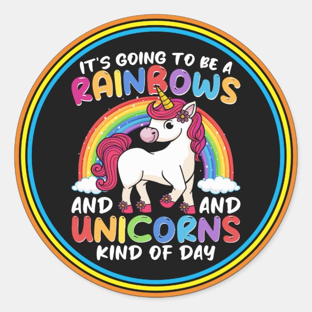 Sticker Rond Cute Rainbow Unicorn Cool Anniversaire présent drô (Devant)
